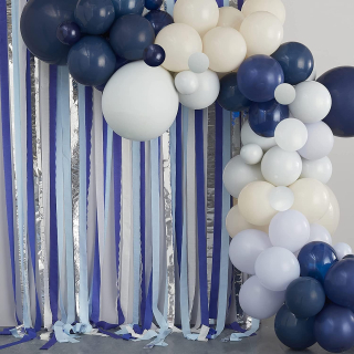 Ginger Ray MIX-668 Backdrop Ballon-Bogen und Luftschlangen, Blau und Creme