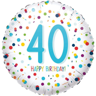 Standard Folienballon Konfetti 40 Happy Birthday, 43 cm, Geburtstag, Dekoration, Heliumballon