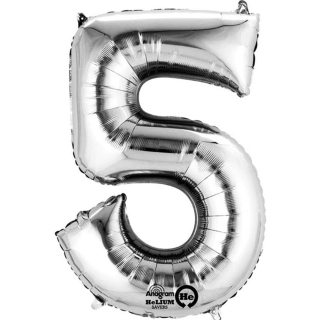 Mini Shape Folienballon Zahl "5" Silber, Größe 22 x 33 cm, Heliumballon