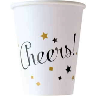 Becher Golden Wishes, 8 Stück, 250 ml, Cheers, Pappbecher, Einwegbecher