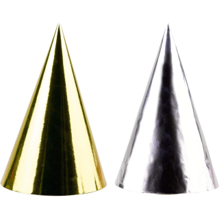 Partyhüte Golden Wishes im Set, 4 Stück, Höhe 15,5 cm, aus Papier, Kegelform, für Silvester, Karneval, Geburtstag