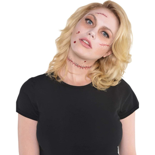 Wunden-Tattoos mit Naht, 14 Stück, Fake-Narben, Mottoparty, Karneval, Halloween