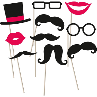 998557 - Fotorequisiten-Set Moustache Papier / Holz 10-teilig 27 x 15,4 cm
