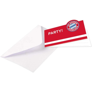 FC Bayern München Einladungskarten mit Umschlägen, 8 Stück, Größe 13,9 x 8 cm, Klappkarte aus Papier, Party, Geburtstag